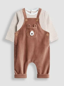 Jojo Maman Bébé Brown Bear Rib Velour Character Dungaree & Body Set^BOY Dungarees