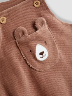 Jojo Maman Bébé Brown Bear Rib Velour Character Dungaree & Body Set^BOY Dungarees