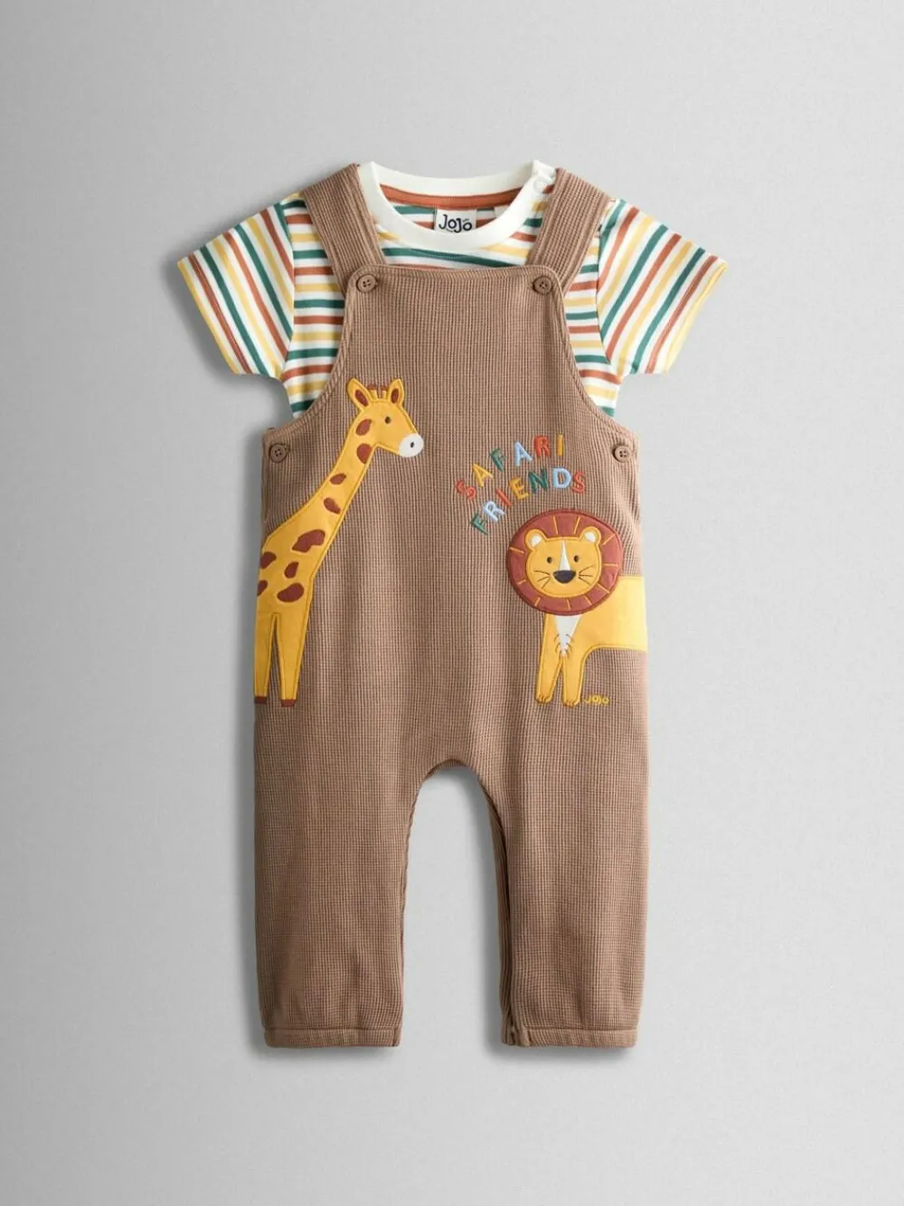 Sale Jojo Maman Bébé Brown Safari 2-Piece Appliqué Dungaree & Top Set