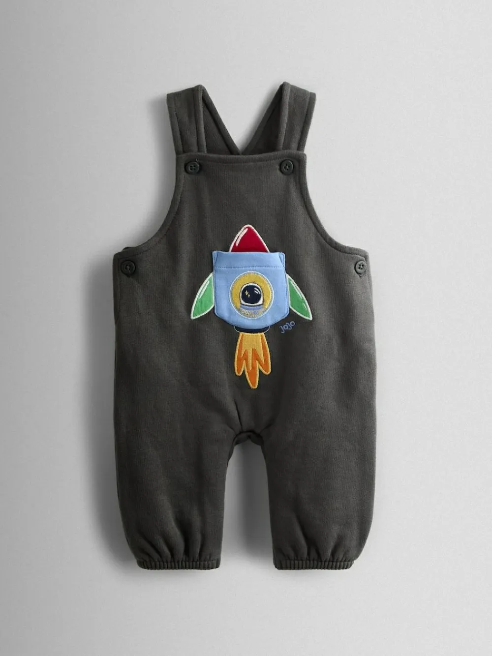 Hot Jojo Maman Bébé 2-Piece Turn Up Dungarees & Top Set Charcoal Grey Rocket