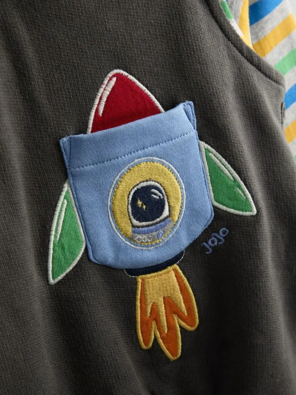 Hot Jojo Maman Bébé 2-Piece Turn Up Dungarees & Top Set Charcoal Grey Rocket