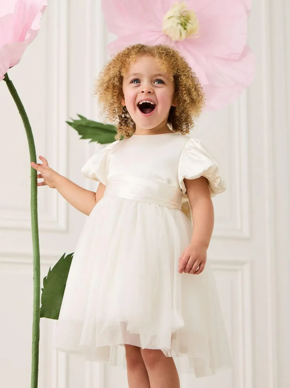Outlet Jojo Maman Bébé Cream Balloon Sleeve Satin Sash Flower Girl Dress