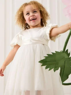 Outlet Jojo Maman Bébé Cream Balloon Sleeve Satin Sash Flower Girl Dress