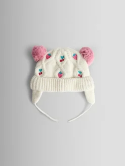 Discount Jojo Maman Bébé Cream Cherry Cherry Applique Pom Pom Knitted Hat