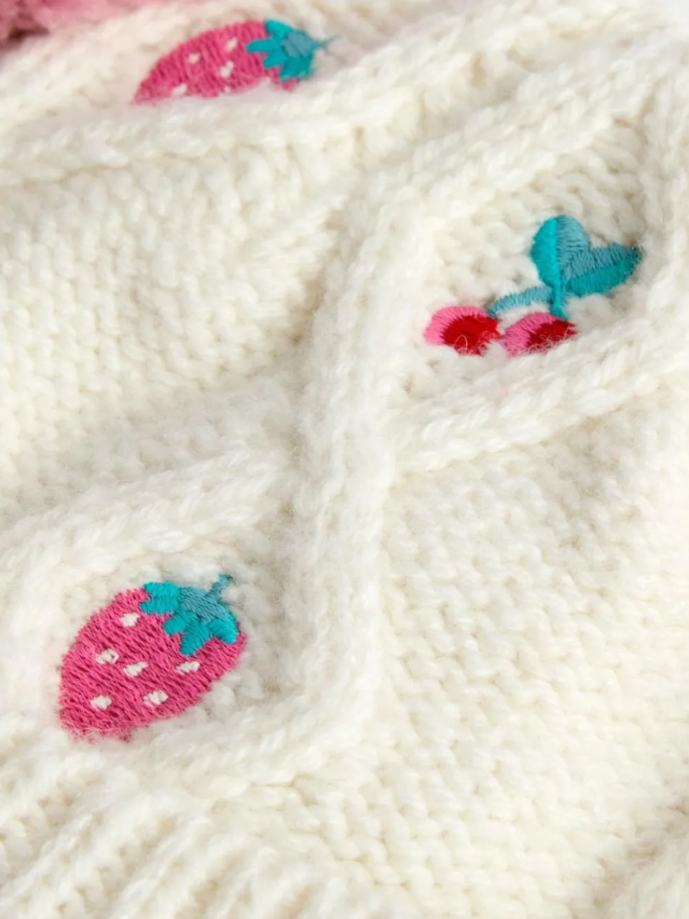 Discount Jojo Maman Bébé Cream Cherry Cherry Applique Pom Pom Knitted Hat