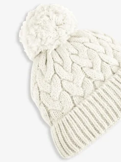 Jojo Maman Bébé Cream Chunky Cable Knit Pom Pom Hat^ Hats & Scratch Mitts|Newborn Accessories