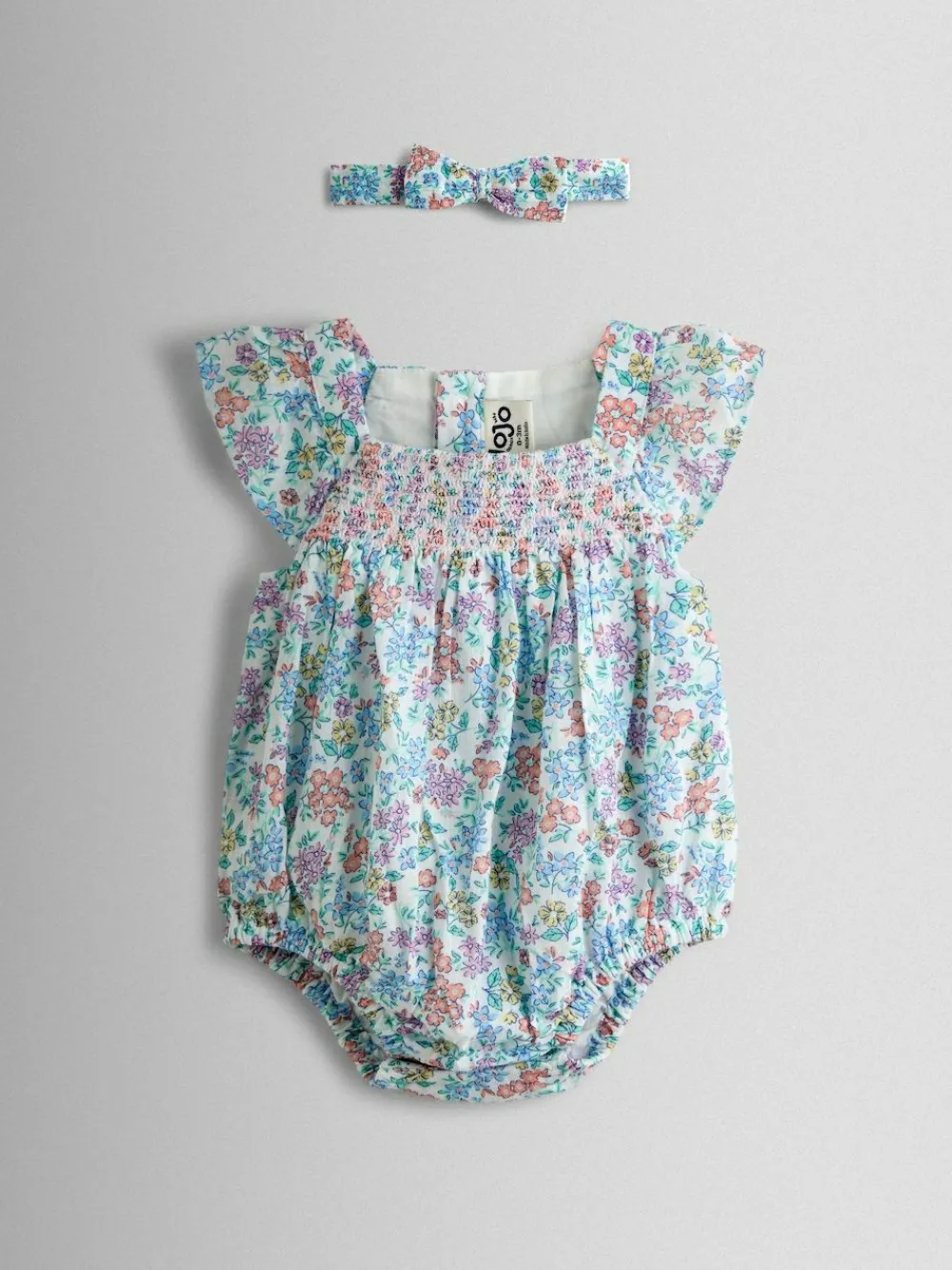 Hot Jojo Maman Bébé Cream Floral Smocked Bubble Romper and Headband Set