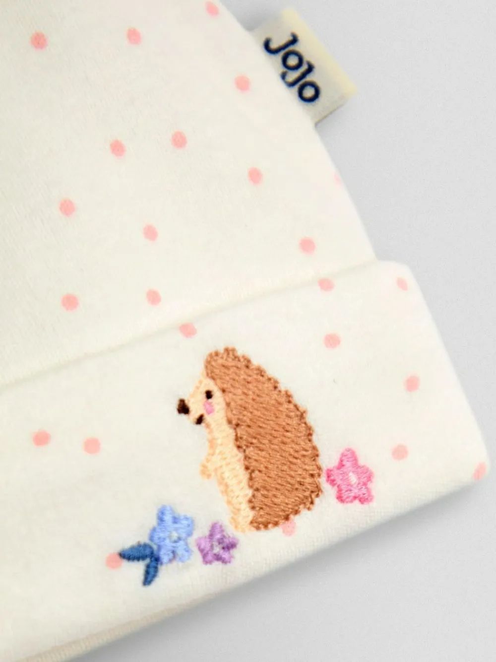 Discount Jojo Maman Bébé Organic Cotton Appliqué Baby Hat Cream Speckled Hedgehog