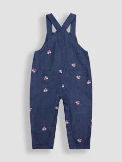 Best Jojo Maman Bébé Denim Blue Floral Chambray Embroidered Dungarees & Rib Top Set