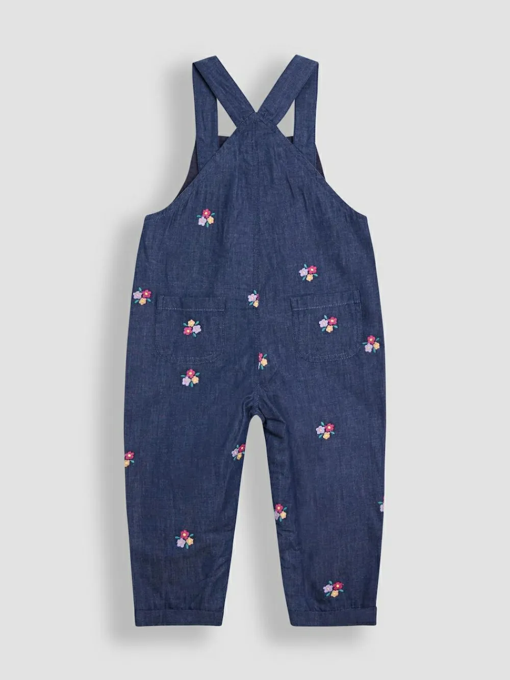 Best Jojo Maman Bébé Denim Blue Floral Chambray Embroidered Dungarees & Rib Top Set
