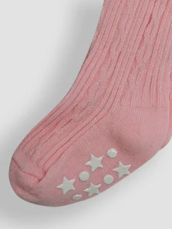 Jojo Maman Bébé Cable Ribbed Tights Dusky Pink