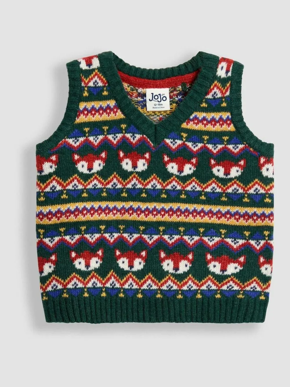 Online Jojo Maman Bébé Green Fox Fair Isle Tank Top