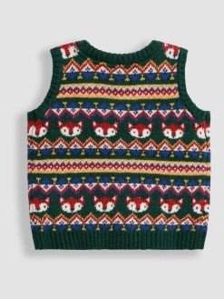 Online Jojo Maman Bébé Green Fox Fair Isle Tank Top