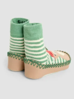 Jojo Maman Bébé Green Highland Cow Moccasin Slipper Socks^BOY Nightwear