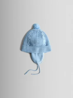 Jojo Maman Bébé Light Blue Cosy Pom Pom Rib Hat^BOY Hats & Scratch Mitts|Newborn Accessories