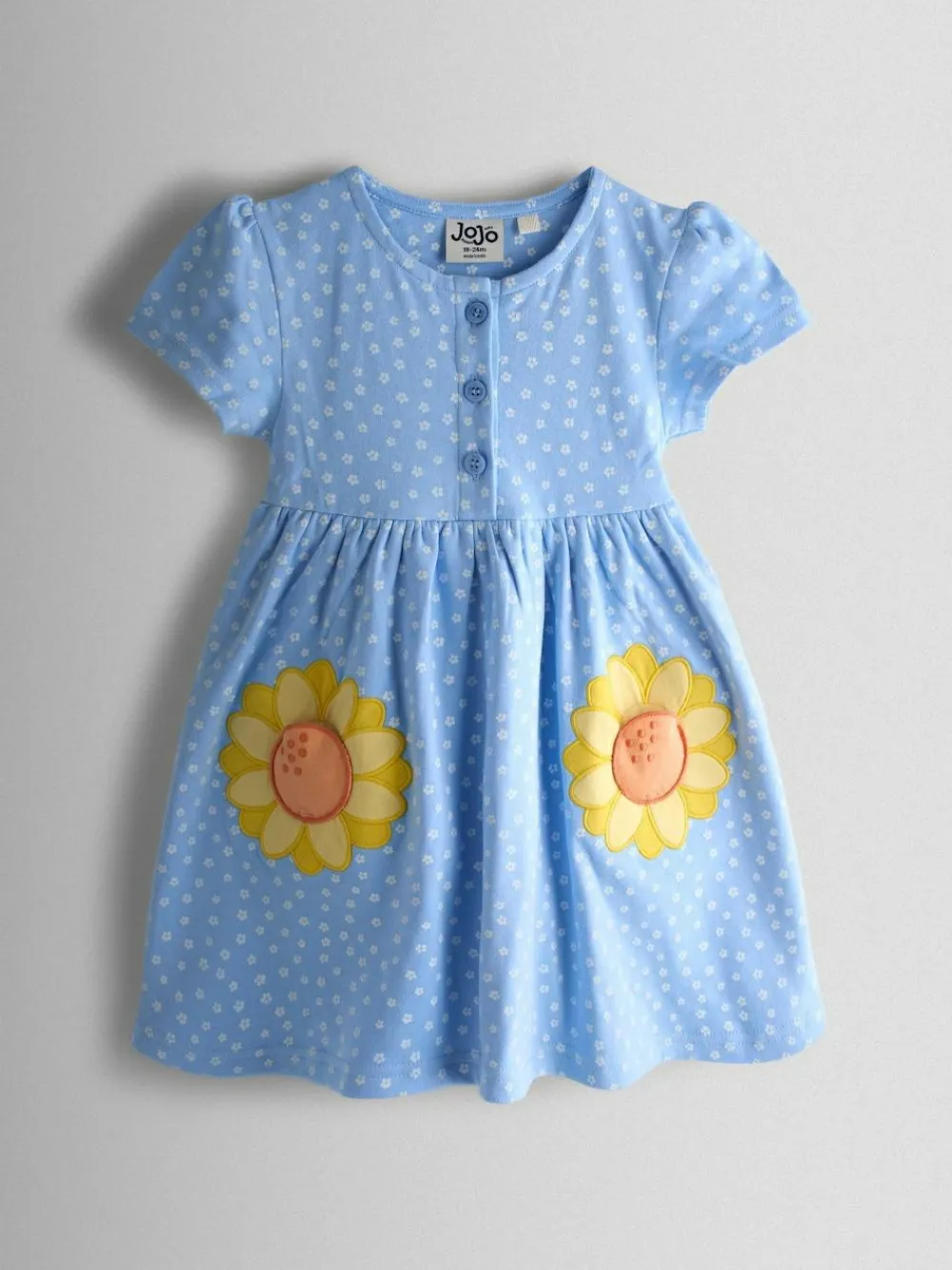 Jojo Maman Bébé Light Blue Sunflower Appliqué Pockets Button Front Dress^ Dresses