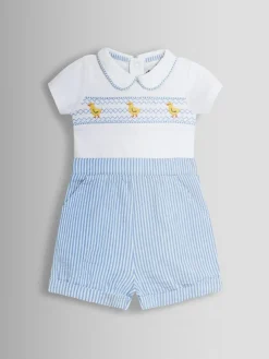 New Jojo Maman Bébé Light Blue Chick Embroidered Body & Shorts Set 2 Piece