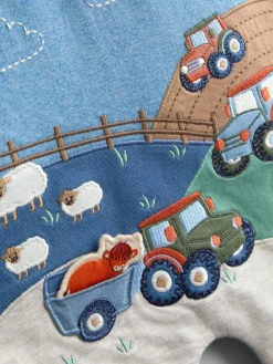 Jojo Maman Bébé Light Blue Tractor Appliqué Scene Romper^ Rompers & Overalls