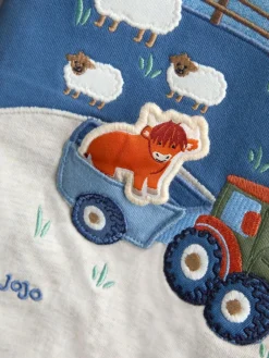 Jojo Maman Bébé Light Blue Tractor Appliqué Scene Romper^ Rompers & Overalls