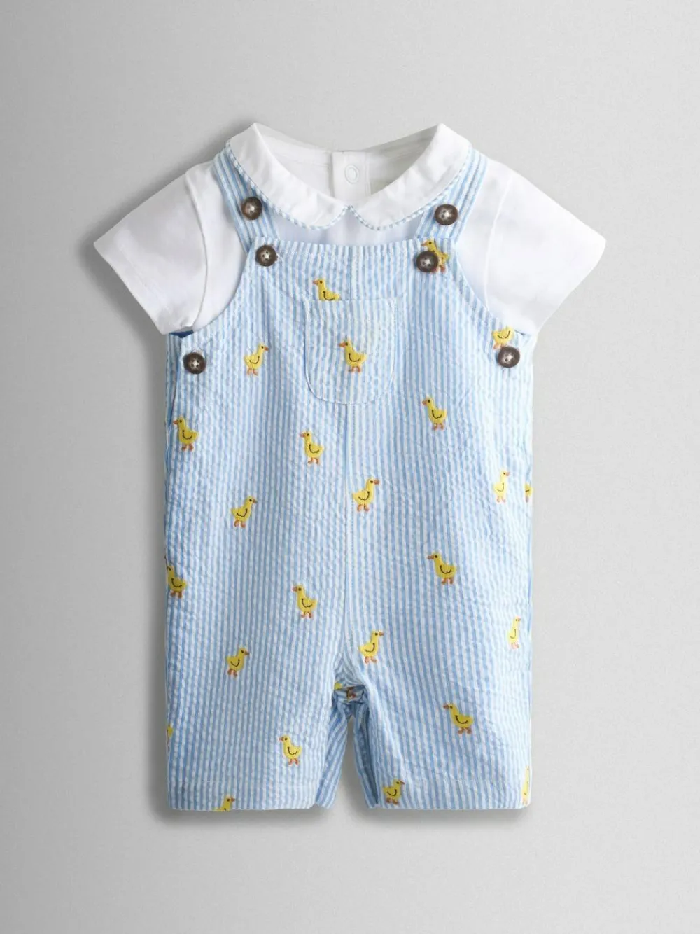 Jojo Maman Bébé Light Blue 2-Piece Chick Embroidered Dungarees & Body Set^BOY Dungarees