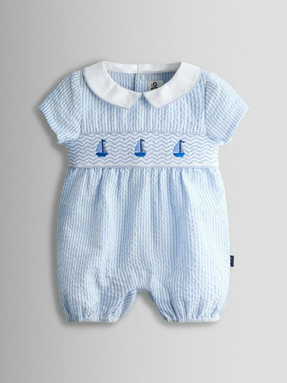 Jojo Maman Bébé Light Blue Boat Classic Smocked Romper^ Rompers & Overalls