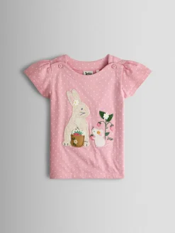 Hot Jojo Maman Bébé Light Pink Appliqué Button Shoulder T-Shirt