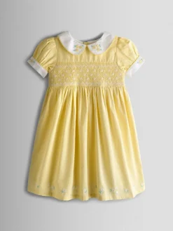 New Jojo Maman Bébé Bud Floral Smocked Party Dress Light Yellow