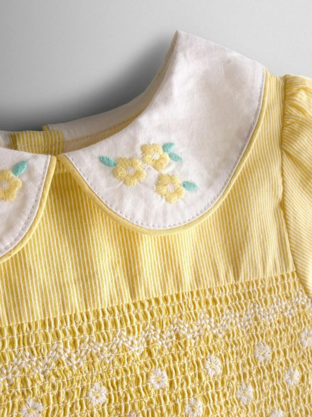 New Jojo Maman Bébé Bud Floral Smocked Party Dress Light Yellow
