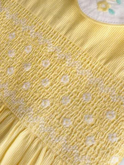 New Jojo Maman Bébé Bud Floral Smocked Party Dress Light Yellow