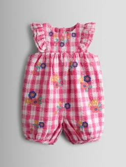Jojo Maman Bébé Mid Pink Frill Shoulder Embroidered Romper^ Jumpsuits & Playsuits