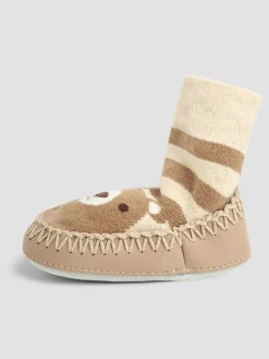 New Jojo Maman Bébé Mocha Bear Moccasin Slipper Socks