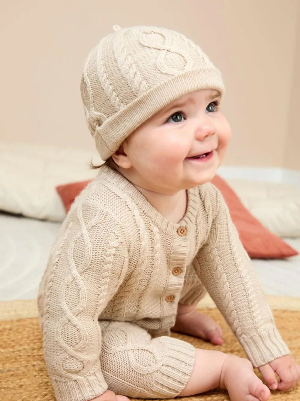 Discount Jojo Maman Bébé Natural Cable Knit All-In-One With Hat