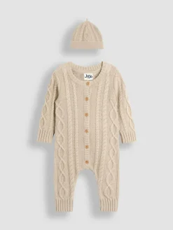 Discount Jojo Maman Bébé Natural Cable Knit All-In-One With Hat