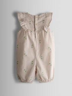 Jojo Maman Bébé Natural Frill Shoulder Embroidered Romper^ Jumpsuits & Playsuits