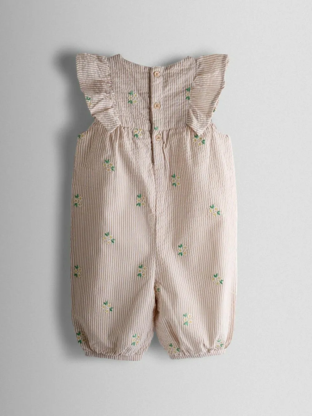 Jojo Maman Bébé Natural Frill Shoulder Embroidered Romper^ Jumpsuits & Playsuits