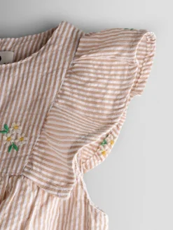 Jojo Maman Bébé Natural Frill Shoulder Embroidered Romper^ Jumpsuits & Playsuits