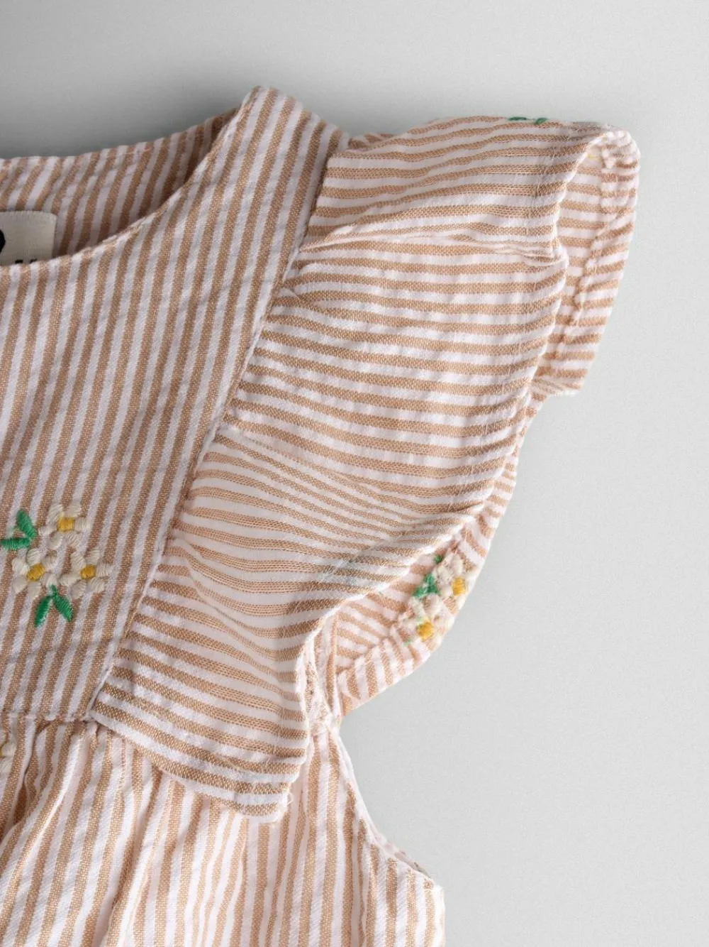 Jojo Maman Bébé Natural Frill Shoulder Embroidered Romper^ Jumpsuits & Playsuits