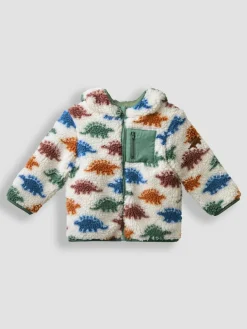 Clearance Jojo Maman Bébé Hooded Teddy Fleece Jacket Natural Stegosaurus