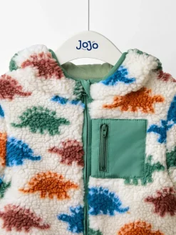 Clearance Jojo Maman Bébé Hooded Teddy Fleece Jacket Natural Stegosaurus