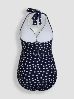 Best Jojo Maman Bébé Navy Blue & White Spot Sleeveless Tie Halterneck Maternity Swimsuit