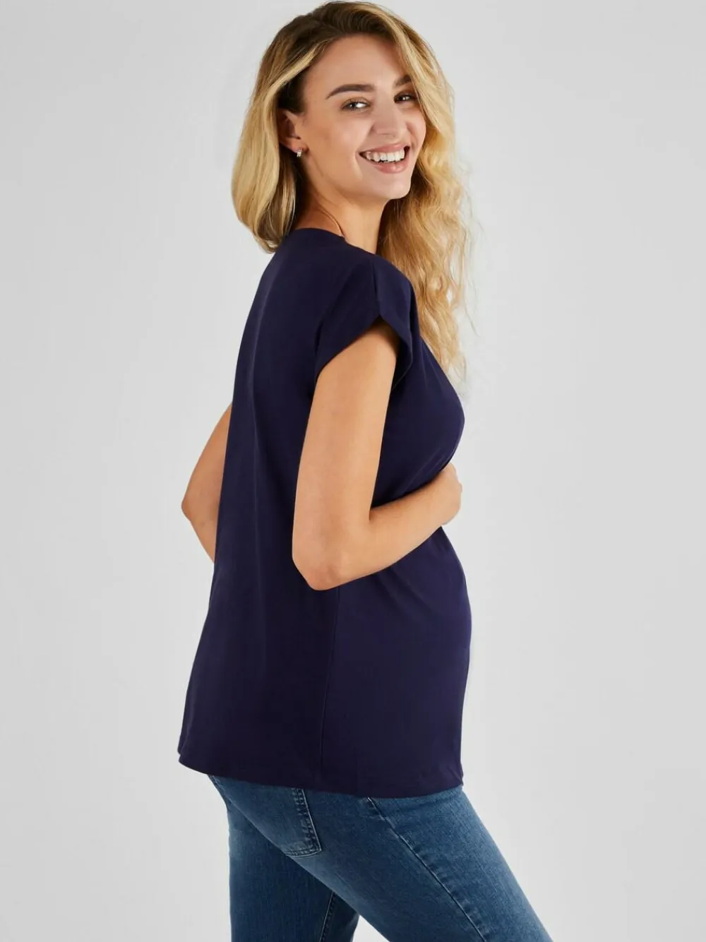 Jojo Maman Bébé Navy Blue Boyfriend Maternity Cotton T-Shirt