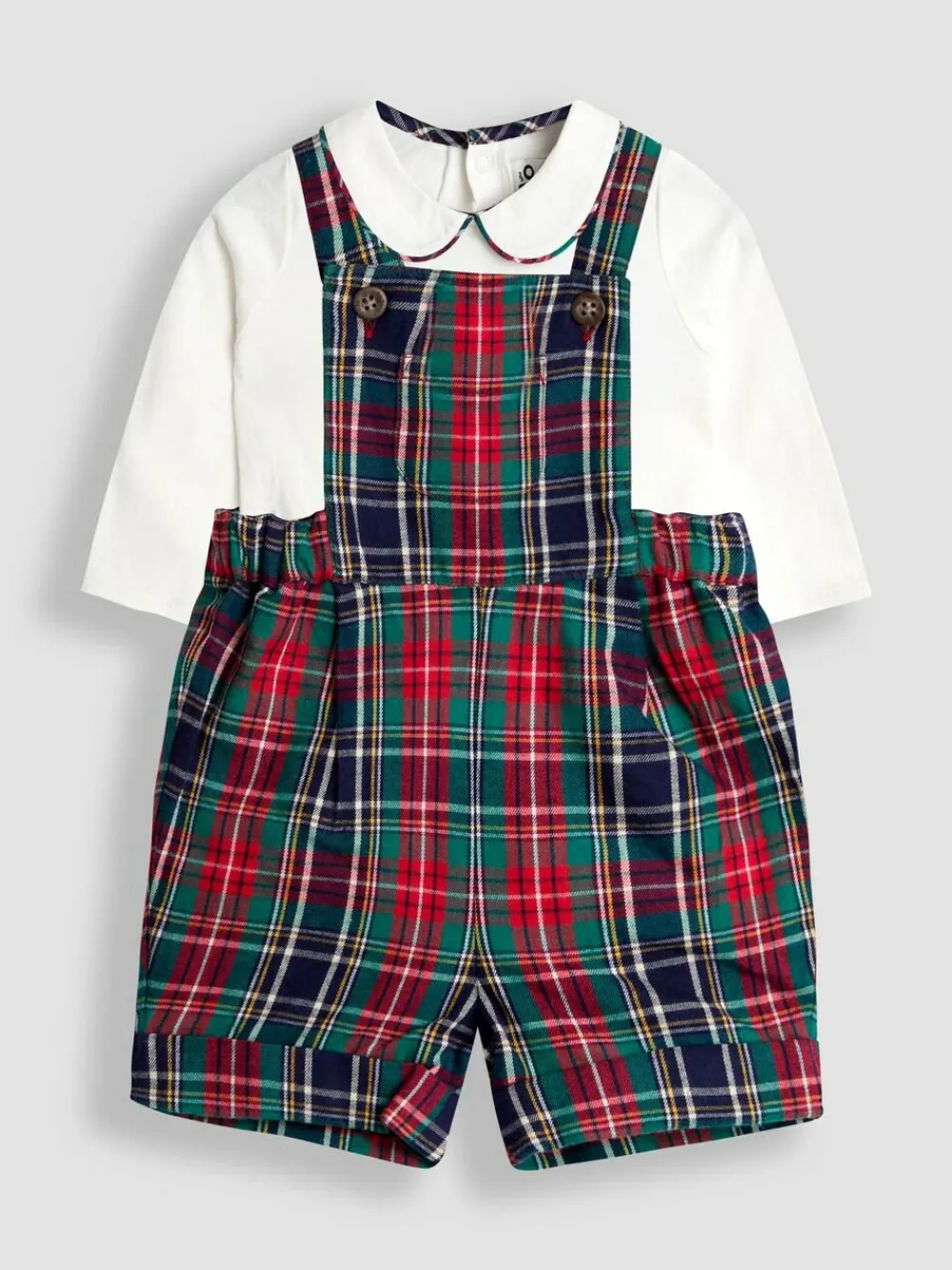 Discount Jojo Maman Bébé Navy Blue Check 2-Piece Tartan Dungarees & Body Set