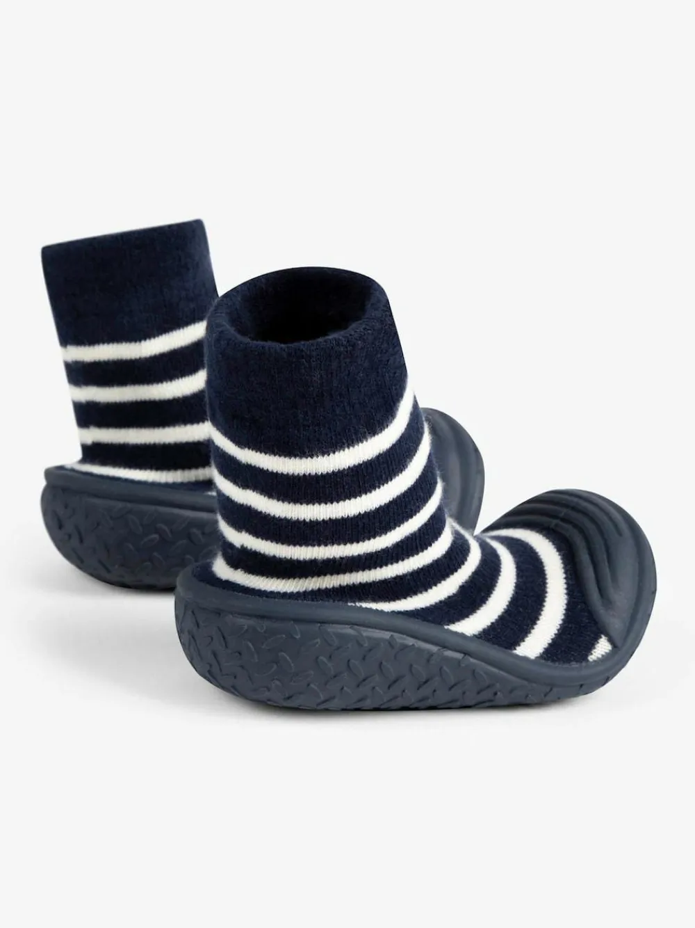 New Jojo Maman Bébé Navy Blue Ecru Cream Stripe Boys' Stripe Indoor Outdoor Slipper Socks