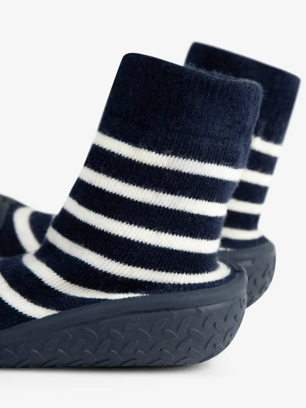 New Jojo Maman Bébé Navy Blue Ecru Cream Stripe Boys' Stripe Indoor Outdoor Slipper Socks