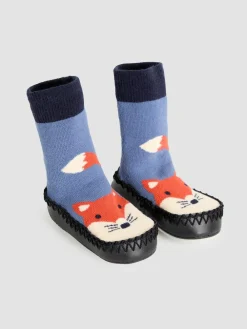 Clearance Jojo Maman Bébé Navy Blue Fox Mouse Moccasin Slipper Socks