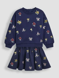 Clearance Jojo Maman Bébé Navy Blue Floral Embroidered Sweatshirt & Skirt Set