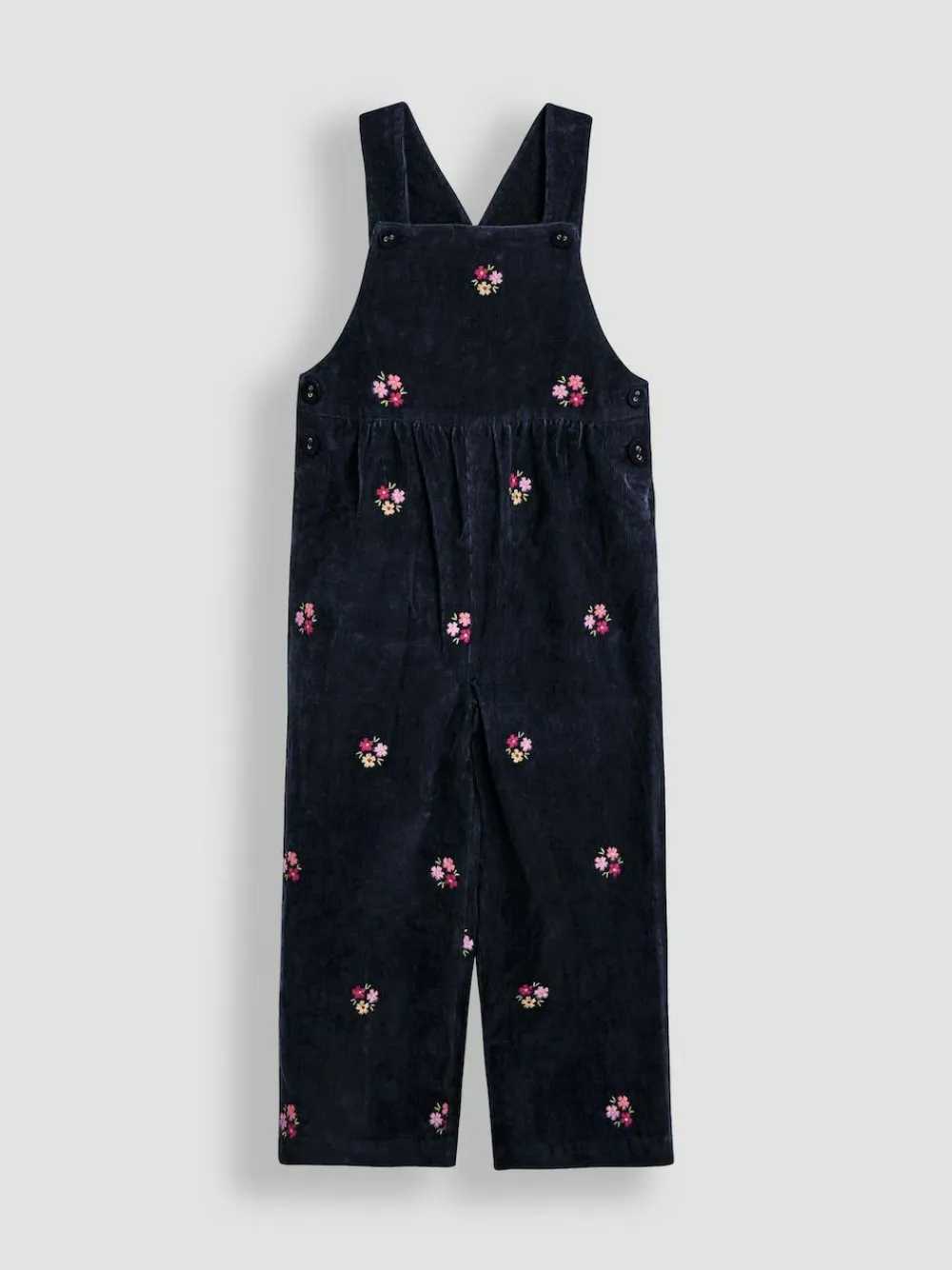 Hot Jojo Maman Bébé Navy Blue Floral Embroidered Cord Dungarees & Blouse Set