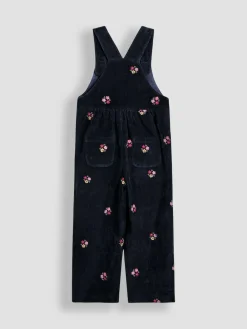 Hot Jojo Maman Bébé Navy Blue Floral Embroidered Cord Dungarees & Blouse Set