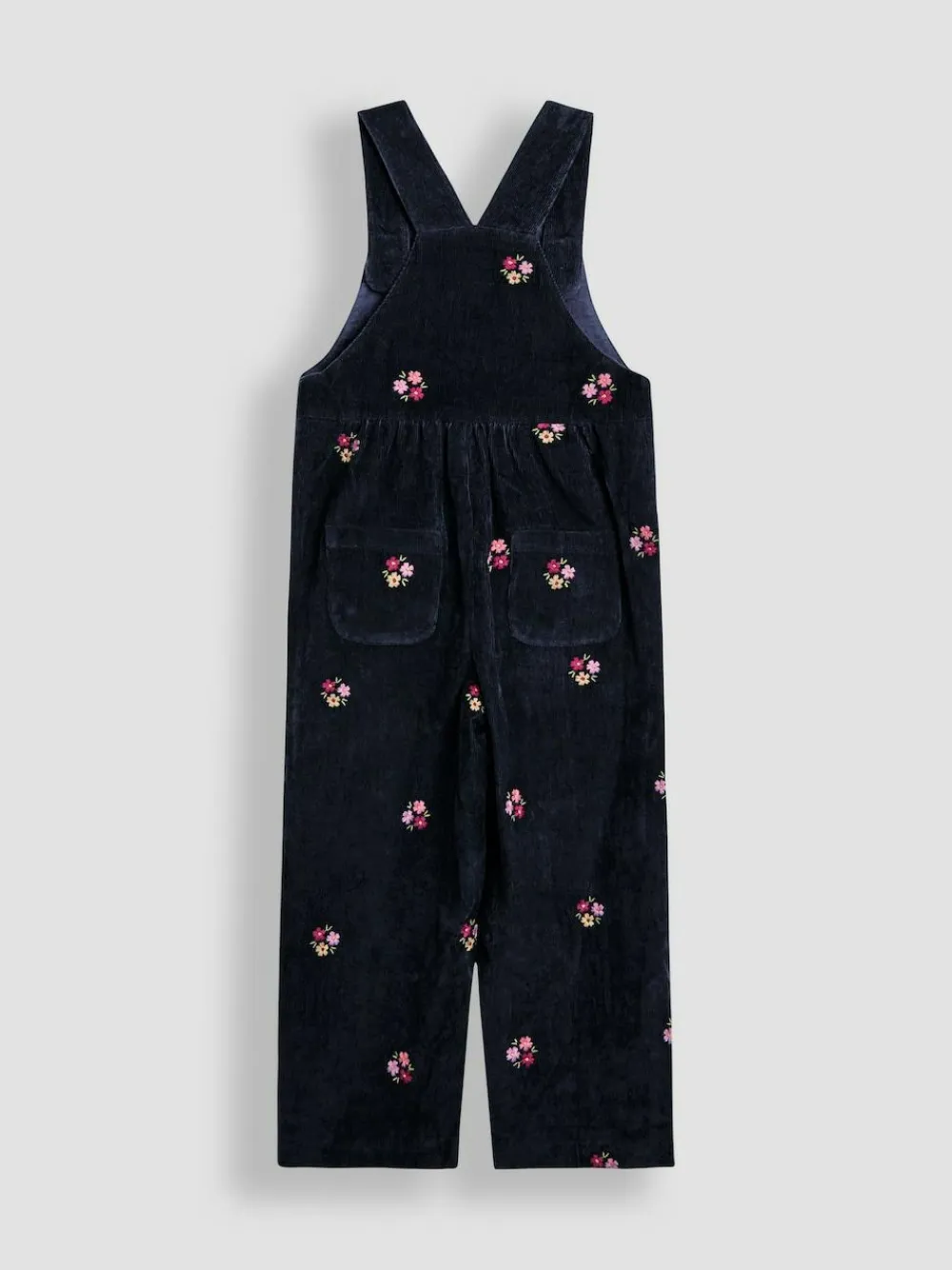 Hot Jojo Maman Bébé Navy Blue Floral Embroidered Cord Dungarees & Blouse Set