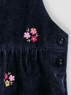 Hot Jojo Maman Bébé Navy Blue Floral Embroidered Cord Dungarees & Blouse Set